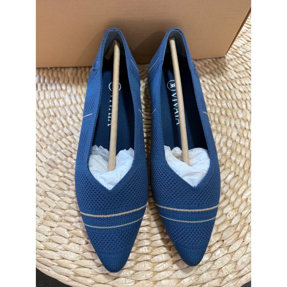 VIVAIA Pointed-Toe Knit Flats Denim Blue Comfort‎ Shoes EU/35 US/5